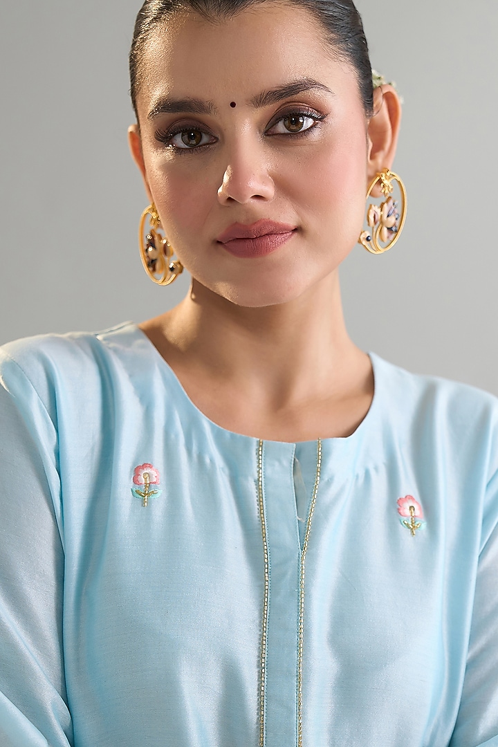 Light Blue Silk Chanderi Sequins Embroidered Kurta Set by Anantaa By Roohi Trehan at Pernia's Pop Up Shop