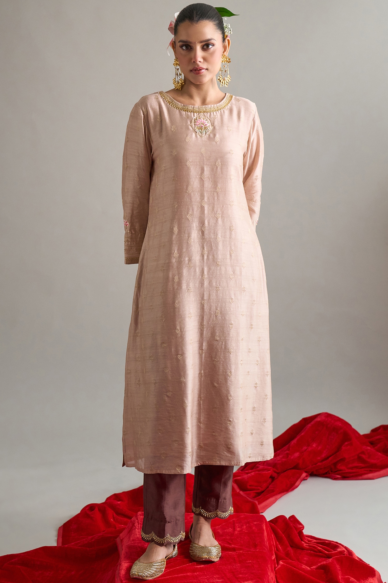Anantaa By Roohi Trehan Brown Silk Chanderi Sequins Embroidered Kurta Set