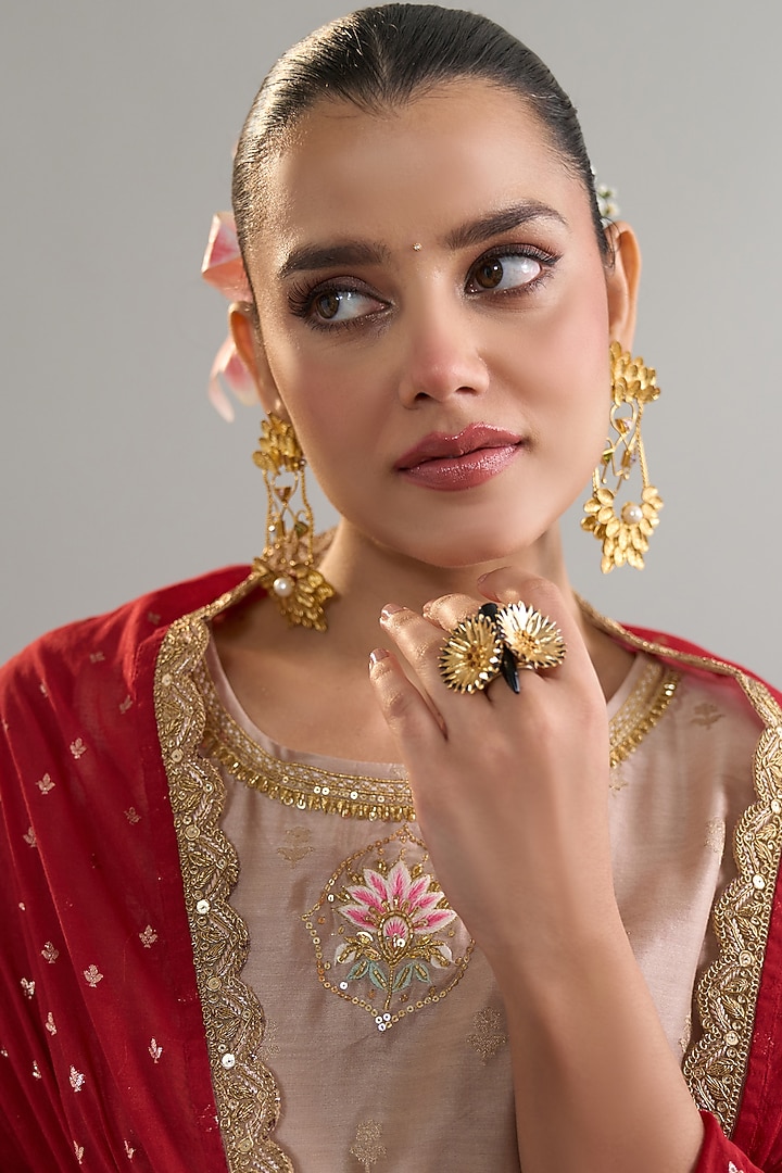 Brown Silk Chanderi Sequins Embroidered Kurta Set by Anantaa By Roohi Trehan at Pernia's Pop Up Shop