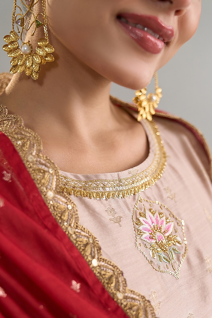 Brown Silk Chanderi Sequins Embroidered Kurta Set by Anantaa By Roohi Trehan at Pernia's Pop Up Shop