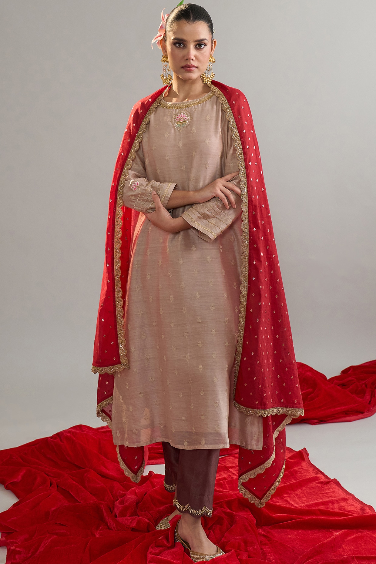 Anantaa By Roohi Trehan Brown Silk Chanderi Sequins Embroidered Kurta Set