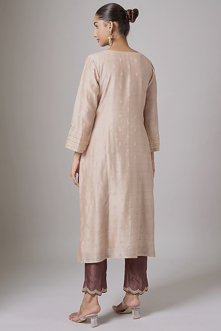 Brown Silk Chanderi Sequins Embroidered Kurta Set by Anantaa By Roohi Trehan at Pernia's Pop Up Shop