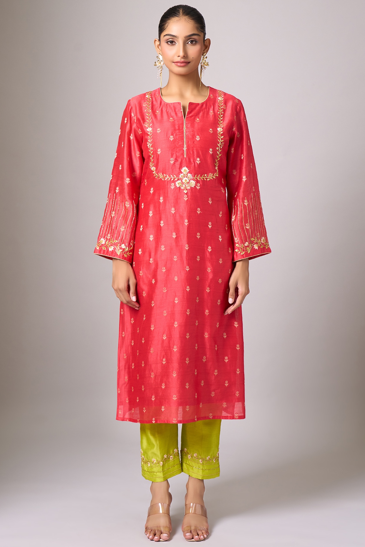 Anantaa By Roohi Trehan Red Silk Chanderi Sequins Embroidered Kurta Set