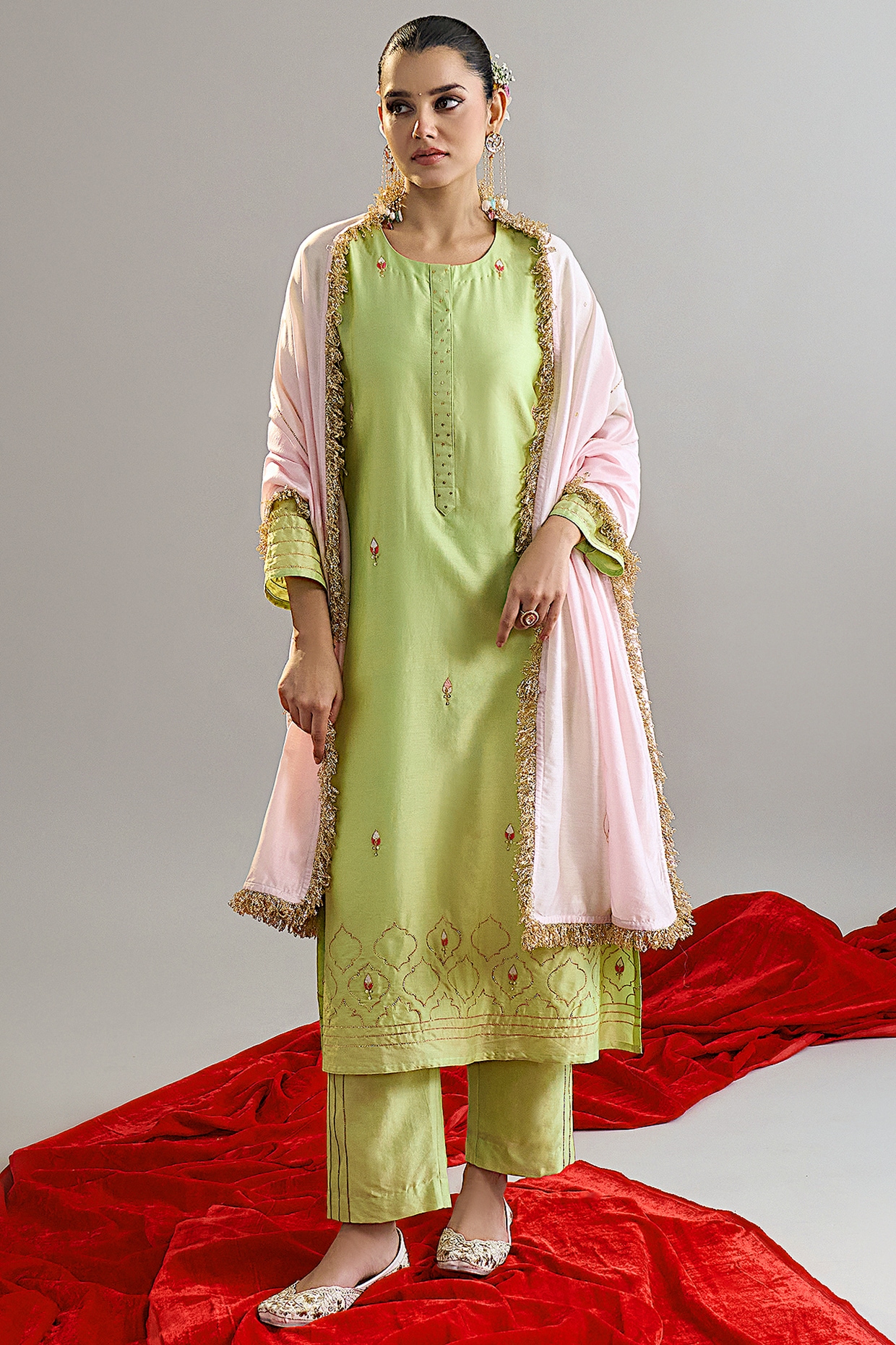 Anantaa By Roohi Trehan Green Silk Chanderi Gota Embroidered Kurta Set