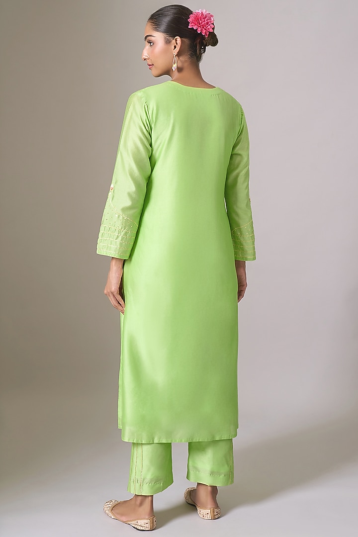 Green Silk Chanderi Gota Embroidered Kurta Set by Anantaa By Roohi Trehan at Pernia's Pop Up Shop