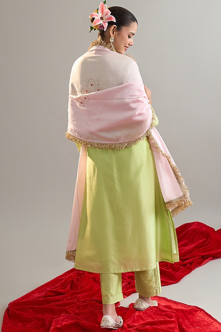 Green Silk Chanderi Gota Embroidered Kurta Set by Anantaa By Roohi Trehan at Pernia's Pop Up Shop