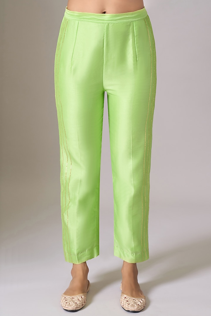 Green Silk Chanderi Gota Embroidered Kurta Set by Anantaa By Roohi Trehan at Pernia's Pop Up Shop
