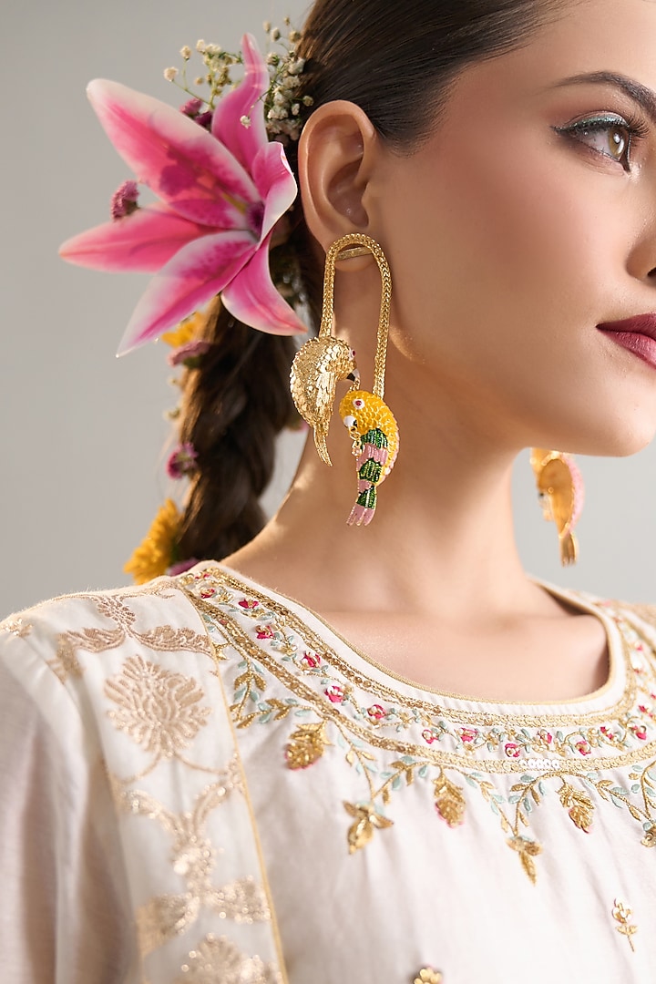 Off-White Silk Chanderi Sequins Embroidered Anarkali Set by Anantaa By Roohi Trehan at Pernia's Pop Up Shop