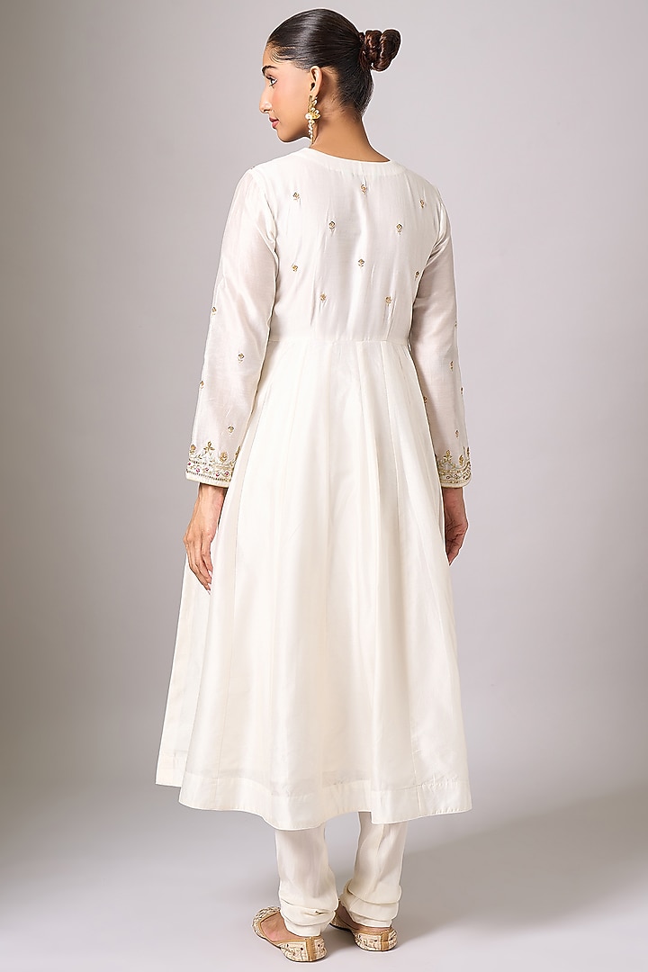 Off-White Silk Chanderi Sequins Embroidered Party Wear Anarkali Set by Anantaa By Roohi Trehan at Pernia's Pop Up Shop