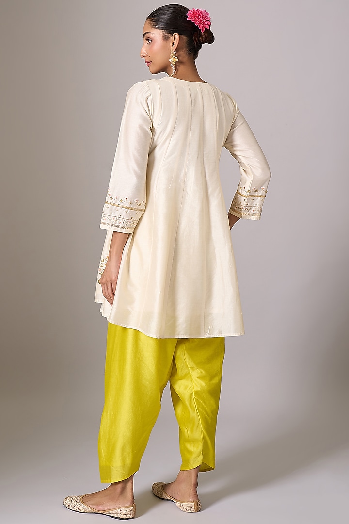 Cream Silk Chanderi Sequins Embroidered Short Party Wear Anarkali Set by Anantaa By Roohi Trehan at Pernia's Pop Up Shop