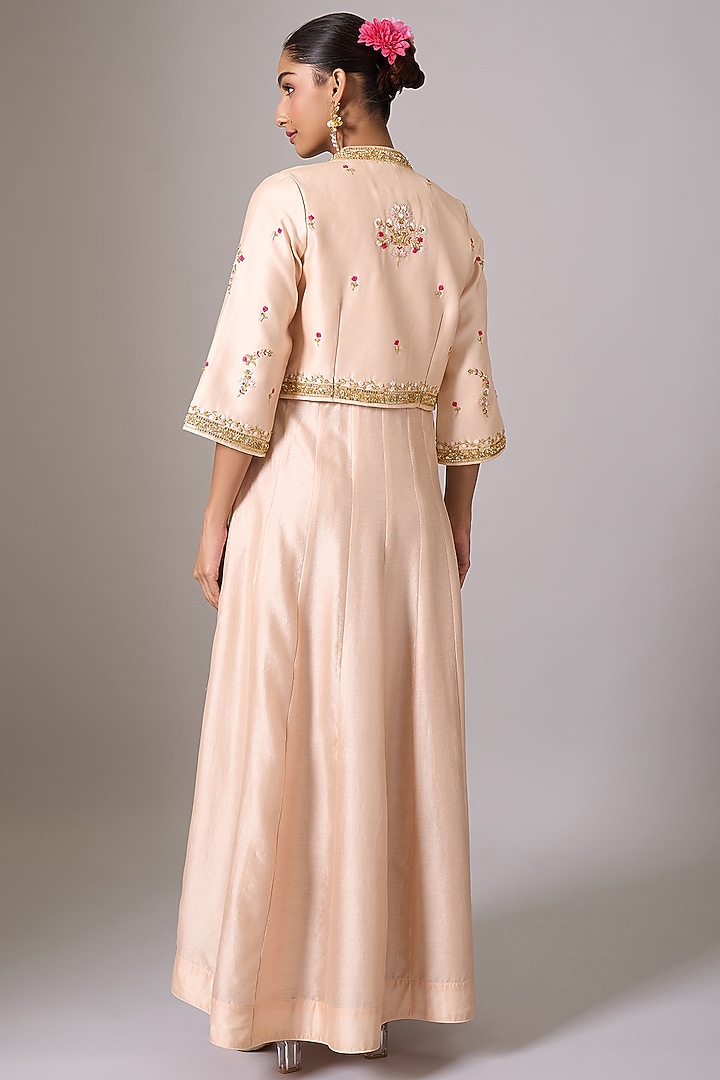 Old Rose Silk Chanderi Zari Embroidered Party Wear Anarkali With Jacket by Anantaa By Roohi Trehan at Pernia's Pop Up Shop