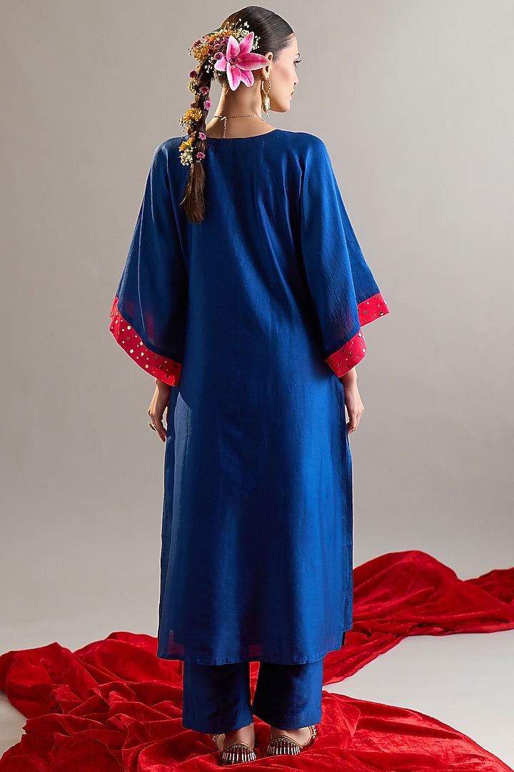 Blue Silk Chanderi Sequins Embroidered Kurta Set by Anantaa By Roohi Trehan at Pernia's Pop Up Shop
