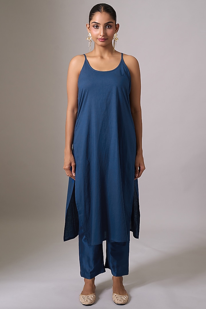 Blue Silk Chanderi Sequins Embroidered Kurta Set by Anantaa By Roohi Trehan at Pernia's Pop Up Shop