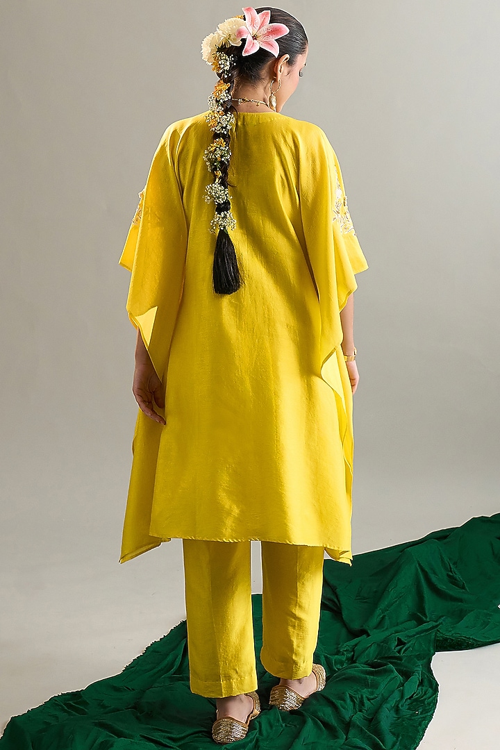 Yellow Silk Chanderi Sequins Embroidered Kaftan Set by Anantaa By Roohi Trehan at Pernia's Pop Up Shop