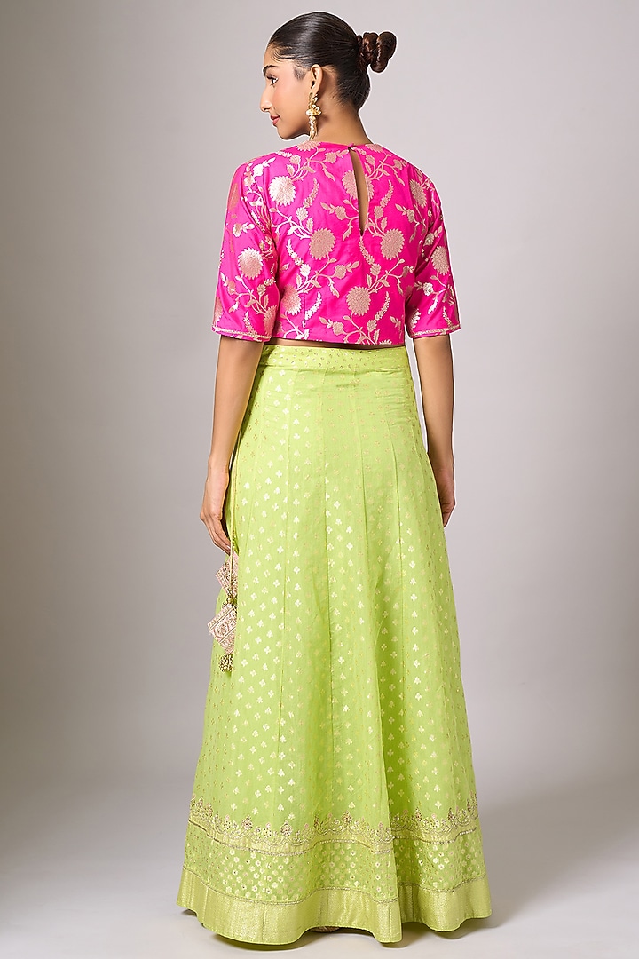 Lime Green Cotton Chanderi Lehenga Set by Anantaa By Roohi Trehan at Pernia's Pop Up Shop