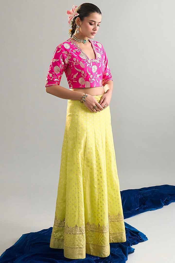 Lime Green Cotton Chanderi Lehenga Set by Anantaa By Roohi Trehan at Pernia's Pop Up Shop