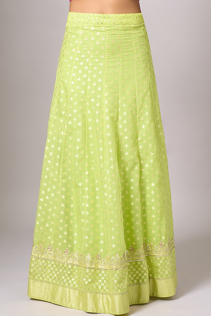 Lime Green Cotton Chanderi Lehenga Set by Anantaa By Roohi Trehan at Pernia's Pop Up Shop