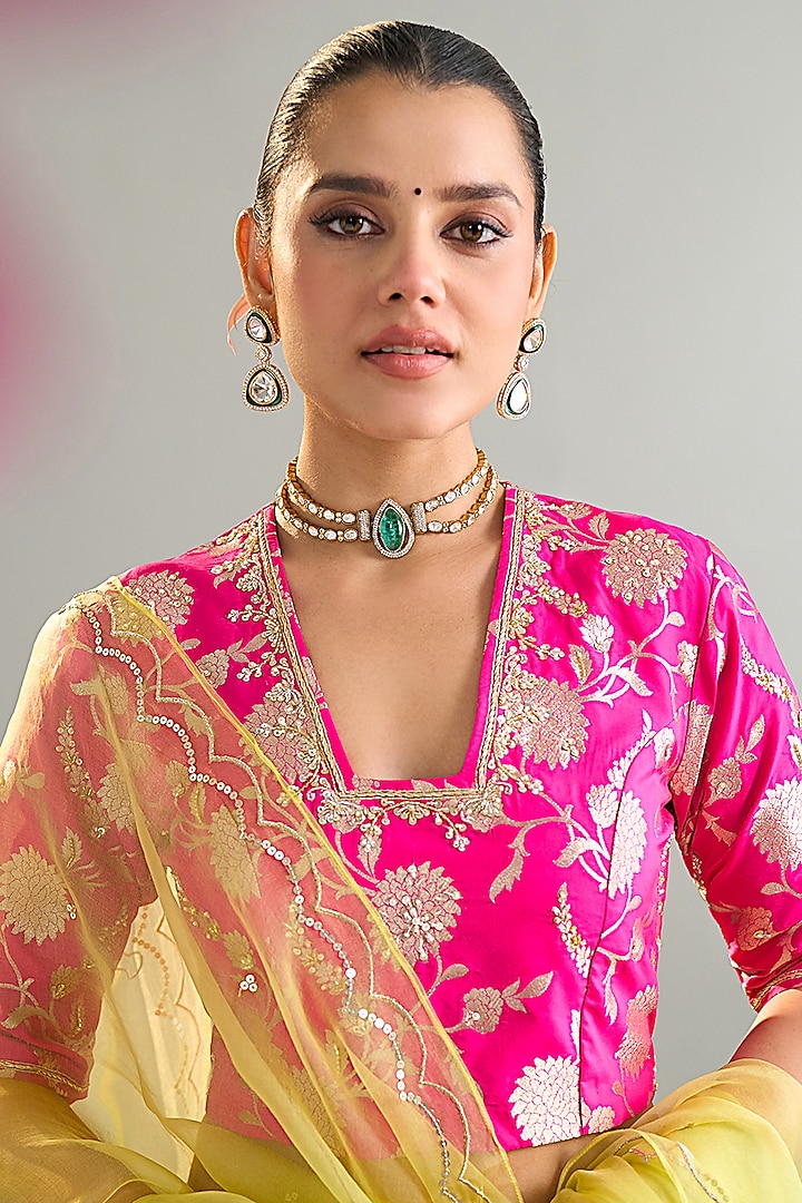 Lime Green Cotton Chanderi Lehenga Set by Anantaa By Roohi Trehan at Pernia's Pop Up Shop
