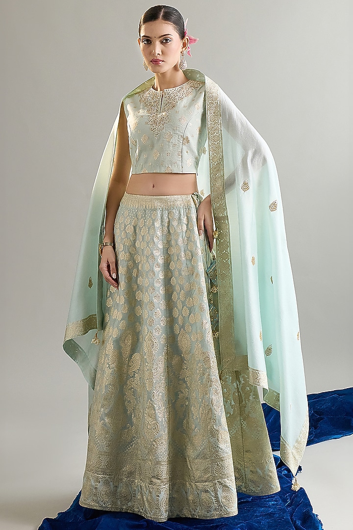 Light Blue Banarasi Lehenga Set by Anantaa By Roohi Trehan at Pernia's Pop Up Shop
