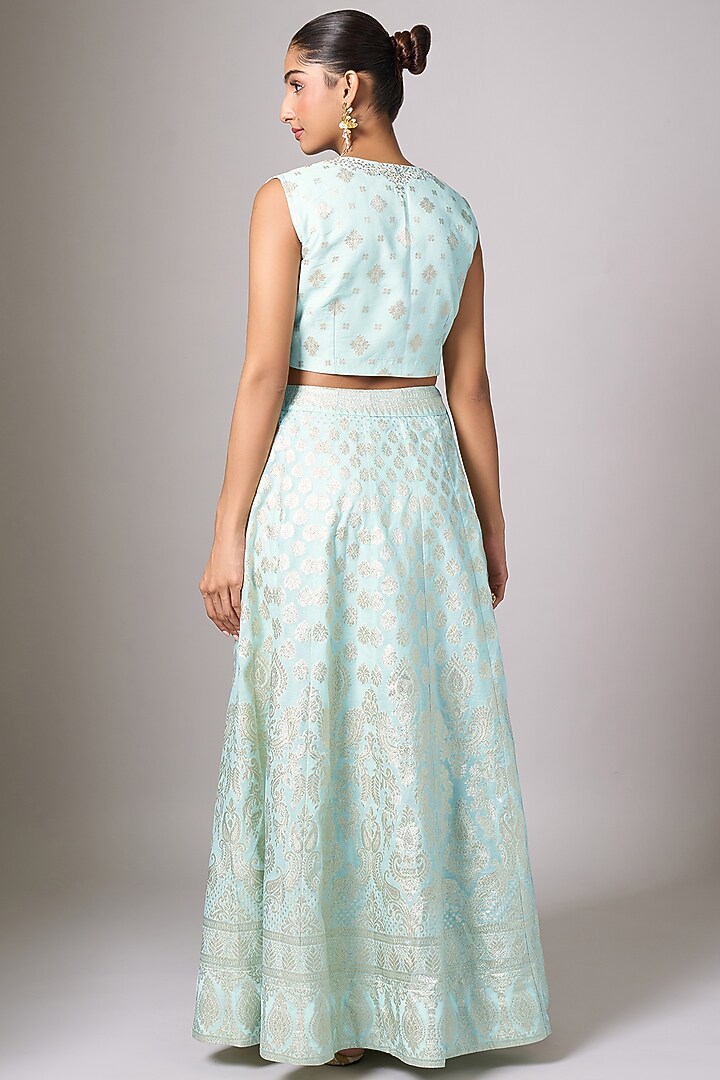 Light Blue Banarasi Lehenga Set by Anantaa By Roohi Trehan at Pernia's Pop Up Shop