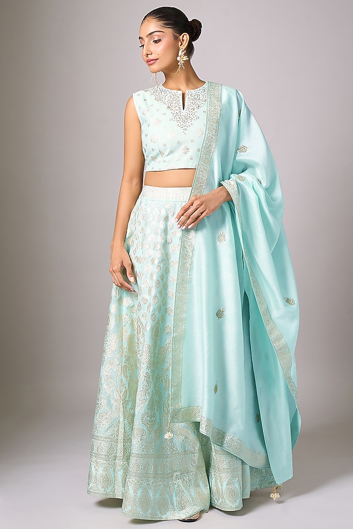 Light Blue Banarasi Lehenga Set by Anantaa By Roohi Trehan at Pernia's Pop Up Shop