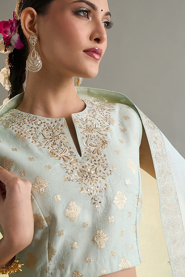 Light Blue Banarasi Lehenga Set by Anantaa By Roohi Trehan at Pernia's Pop Up Shop