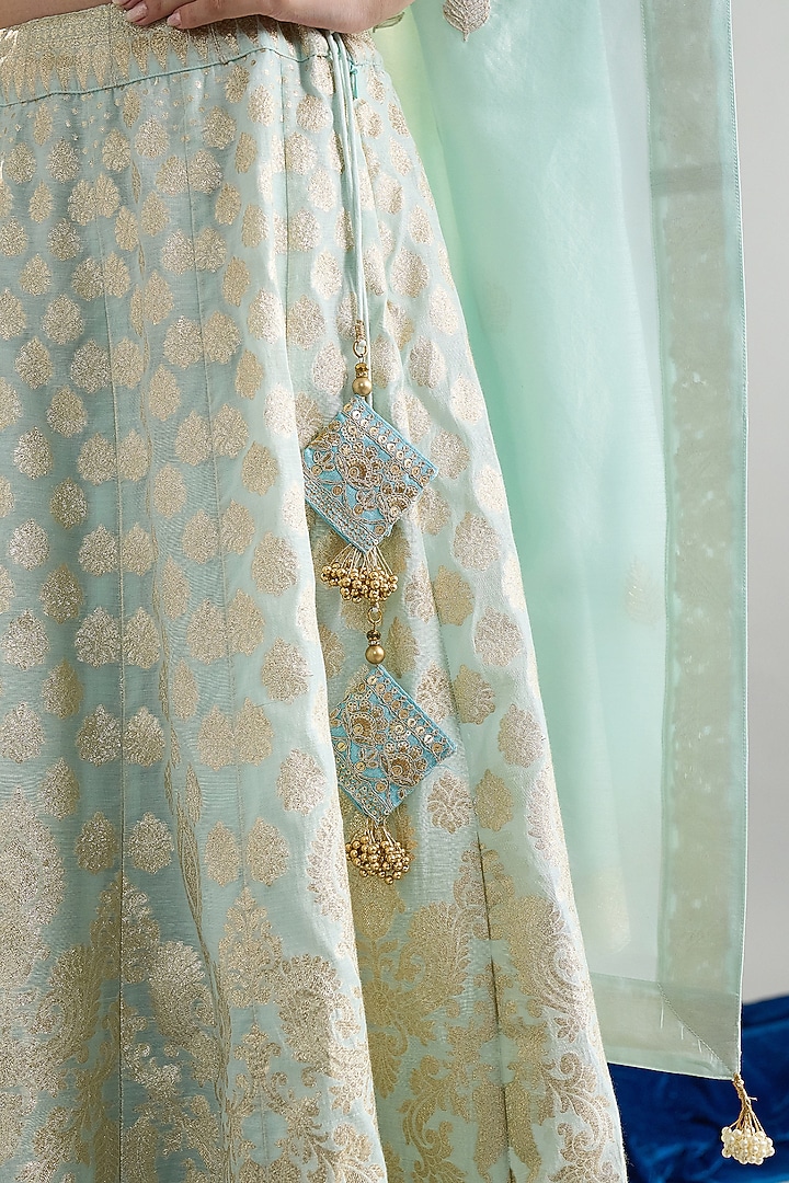 Light Blue Banarasi Lehenga Set by Anantaa By Roohi Trehan at Pernia's Pop Up Shop