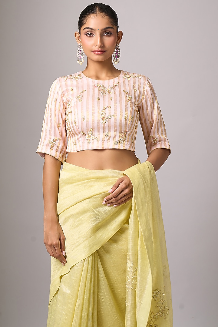 Pink Silk Chanderi Cutdana Embroidered Blouse by Anantaa By Roohi Trehan at Pernia's Pop Up Shop