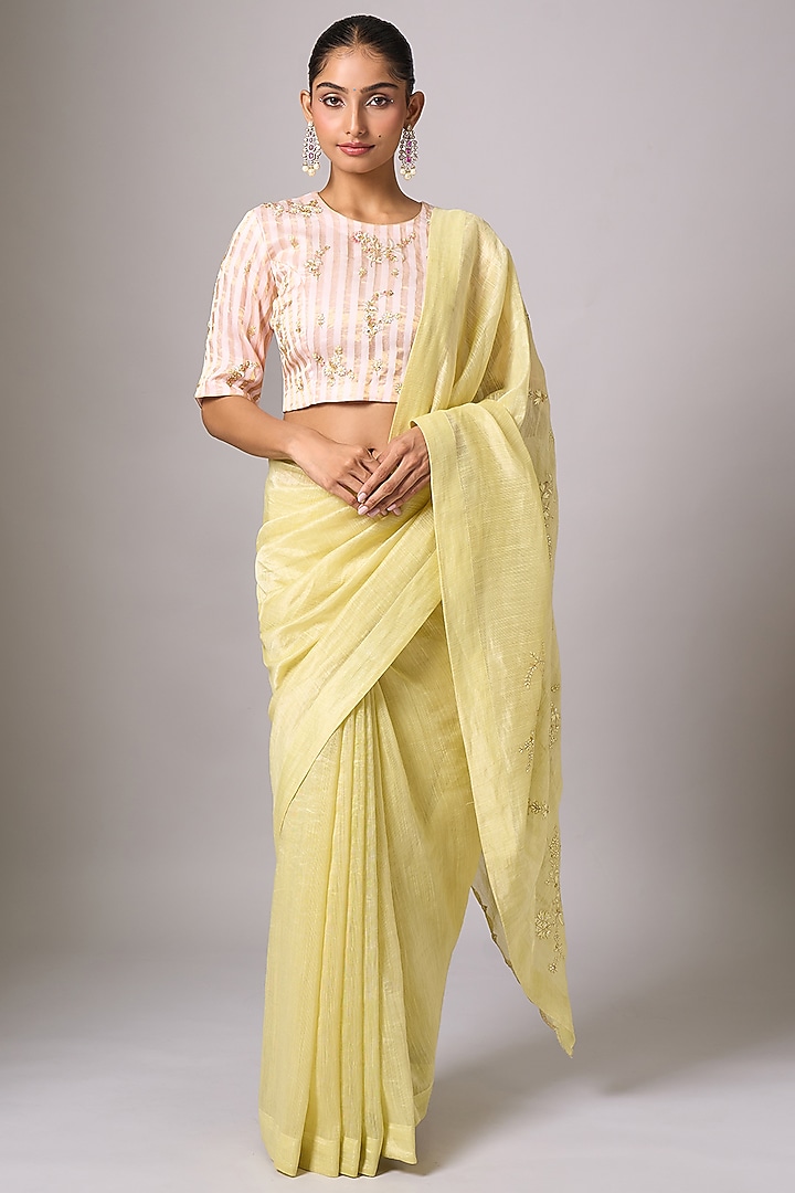 Pink Silk Chanderi Cutdana Embroidered Blouse by Anantaa By Roohi Trehan at Pernia's Pop Up Shop