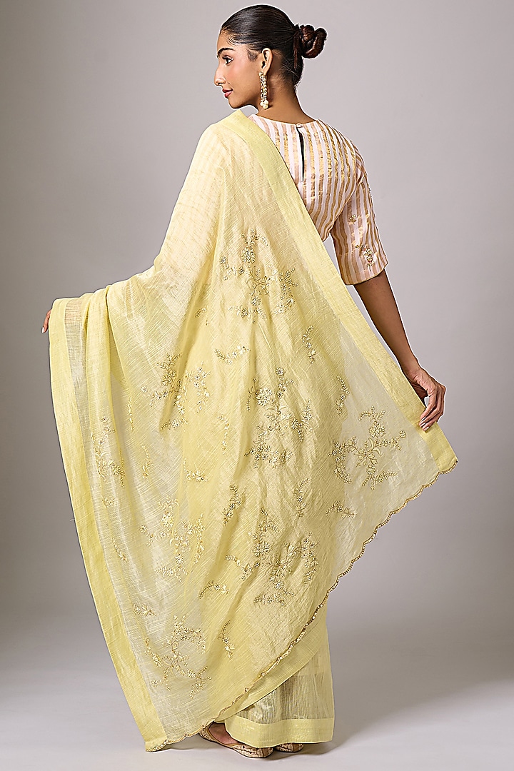 Yellow Silk Chanderi Sequins Embroidered Festive Saree by Anantaa By Roohi Trehan at Pernia's Pop Up Shop