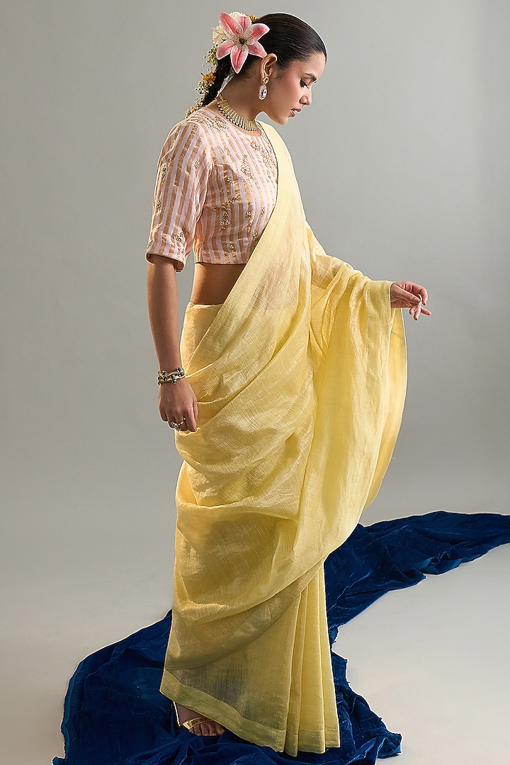 Yellow Silk Chanderi Sequins Embroidered Festive Saree by Anantaa By Roohi Trehan at Pernia's Pop Up Shop