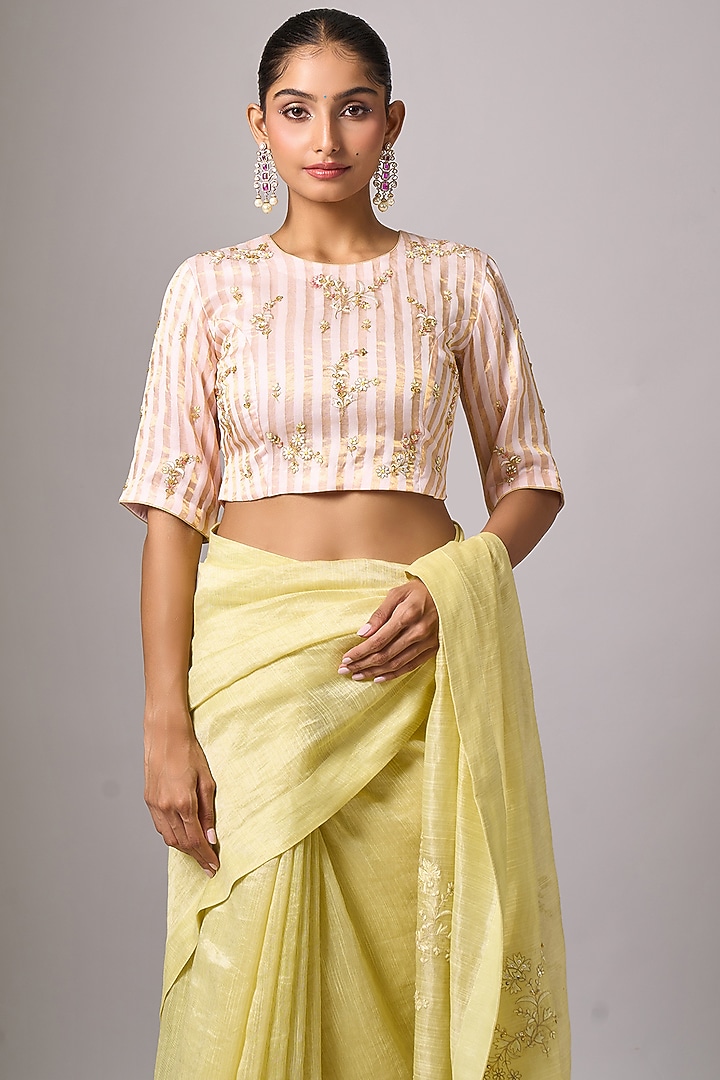 Yellow Silk Chanderi Sequins Embroidered Party Wear Saree Set by Anantaa By Roohi Trehan at Pernia's Pop Up Shop