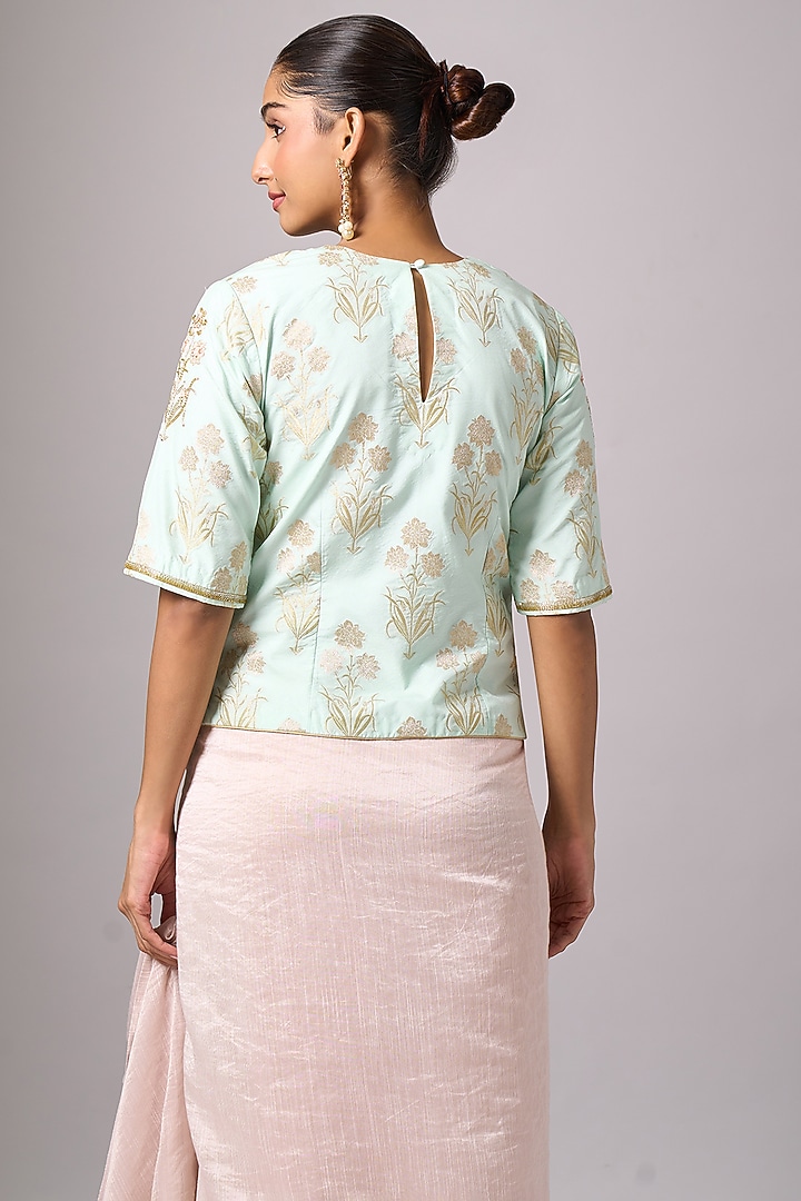 Mint Banarasi Sequins Embroidered Blouse by Anantaa By Roohi Trehan at Pernia's Pop Up Shop