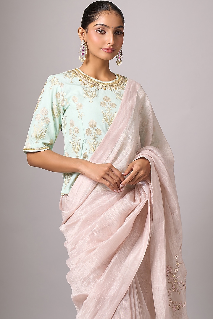 Mint Banarasi Sequins Embroidered Blouse by Anantaa By Roohi Trehan at Pernia's Pop Up Shop