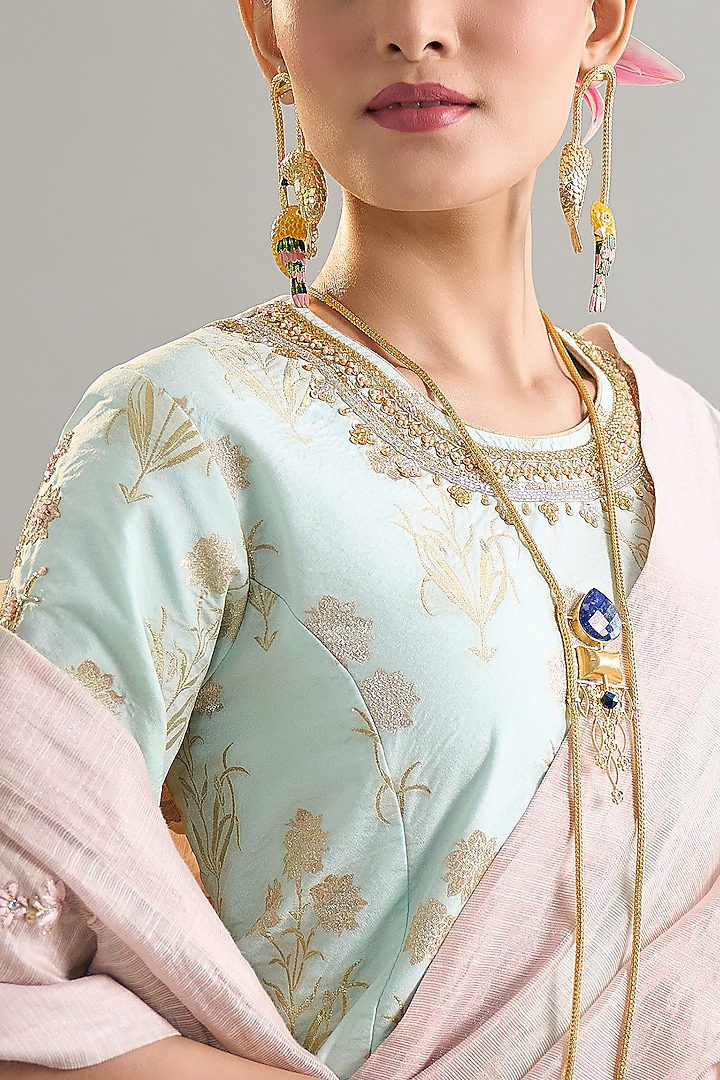 Mint Banarasi Sequins Embroidered Blouse by Anantaa By Roohi Trehan at Pernia's Pop Up Shop