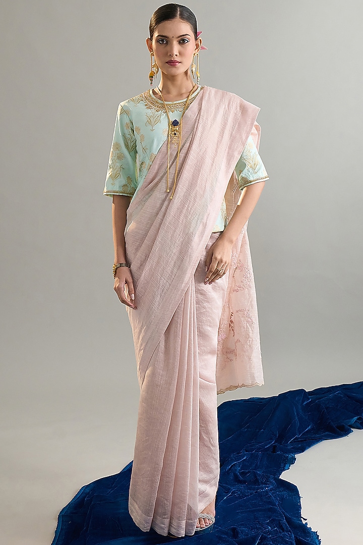Pink Silk Chanderi Sequins Embroidered Festive Saree  by Anantaa By Roohi Trehan at Pernia's Pop Up Shop