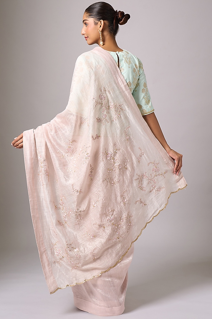 Pink Silk Chanderi Sequins Embroidered Festive Saree  by Anantaa By Roohi Trehan at Pernia's Pop Up Shop