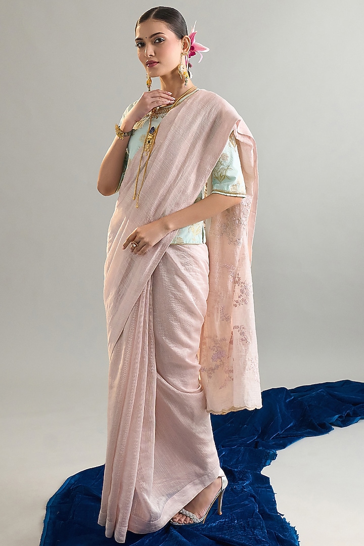 Pink Silk Chanderi Sequins Embroidered Festive Saree  by Anantaa By Roohi Trehan at Pernia's Pop Up Shop