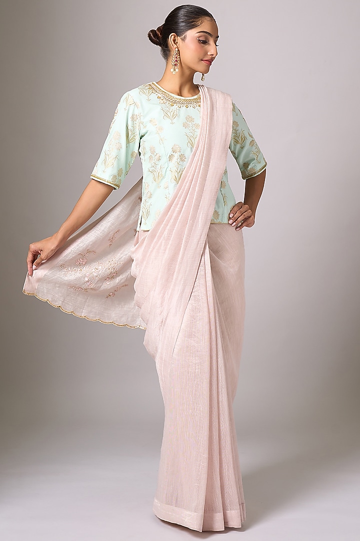 Pink Silk Chanderi Sequins Embroidered Festive Saree  by Anantaa By Roohi Trehan at Pernia's Pop Up Shop