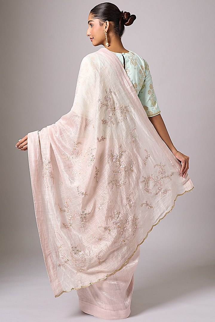 Pink Silk Chanderi Sequins Embroidered Party Wear Saree Set by Anantaa By Roohi Trehan at Pernia's Pop Up Shop