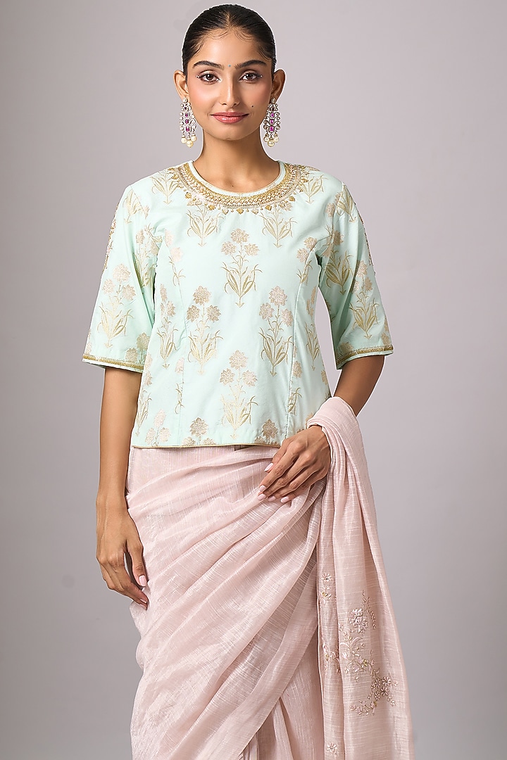 Pink Silk Chanderi Sequins Embroidered Party Wear Saree Set by Anantaa By Roohi Trehan at Pernia's Pop Up Shop