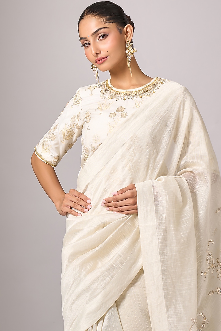 Off-White Banarasi Sequins Embroidered Blouse by Anantaa By Roohi Trehan at Pernia's Pop Up Shop