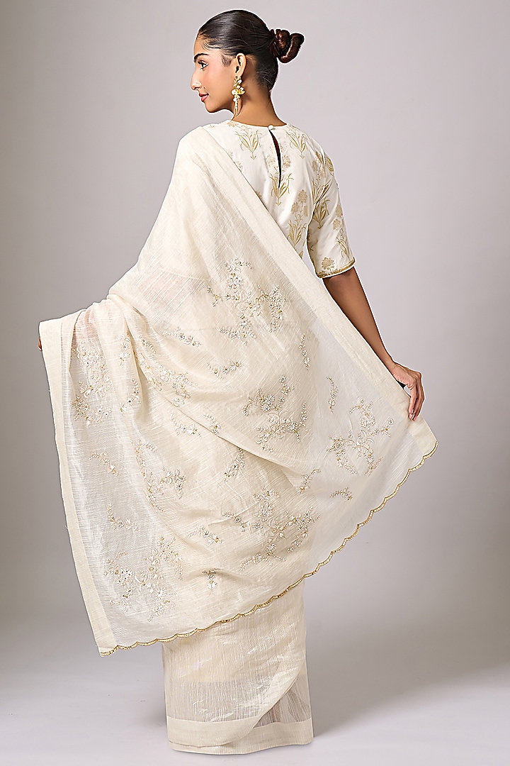 Off-White Silk Chanderi Sequins Embroidered Festive Saree by Anantaa By Roohi Trehan at Pernia's Pop Up Shop