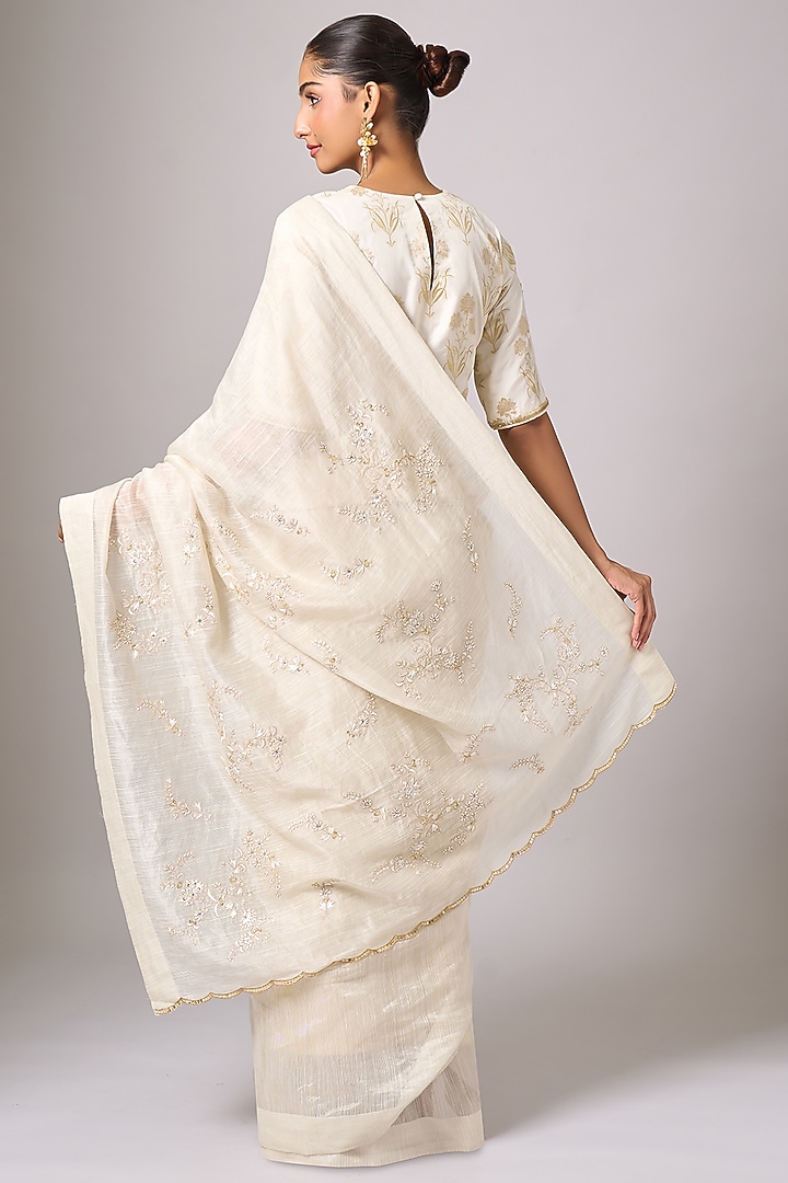 Off-White Silk Chanderi Sequins Embroidered Party Wear Saree Set by Anantaa By Roohi Trehan at Pernia's Pop Up Shop