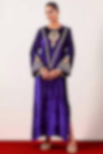 Purple Velvet Embroidered Party Wear Gown by Anantaa By Roohi Trehan at Pernia's Pop Up Shop