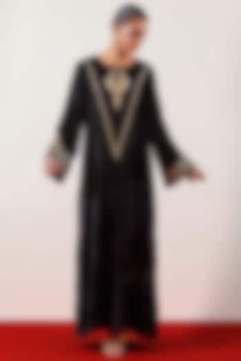 Black Velvet Embroidered Party Wear Gown by Anantaa By Roohi Trehan at Pernia's Pop Up Shop