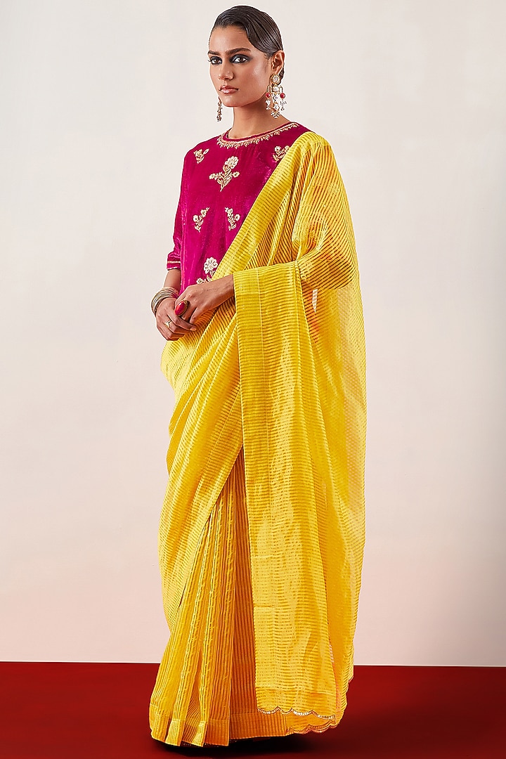 Magenta Velvet Cutdana Embroidered Blouse by Anantaa By Roohi Trehan at Pernia's Pop Up Shop