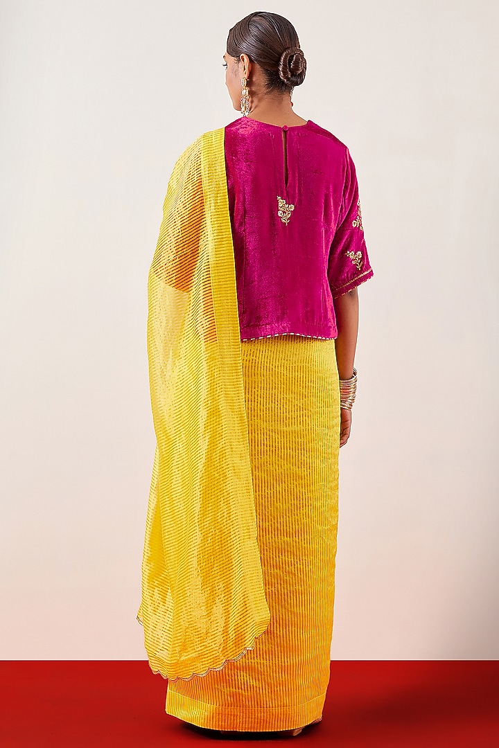 Yellow Silk Chanderi Tissue Zari Embroidered Festive Saree by Anantaa By Roohi Trehan at Pernia's Pop Up Shop