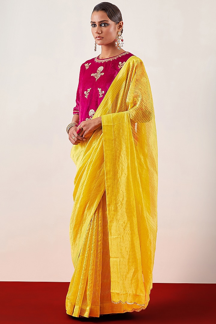 Yellow Silk Chanderi Tissue Zari Embroidered Festive Saree by Anantaa By Roohi Trehan at Pernia's Pop Up Shop