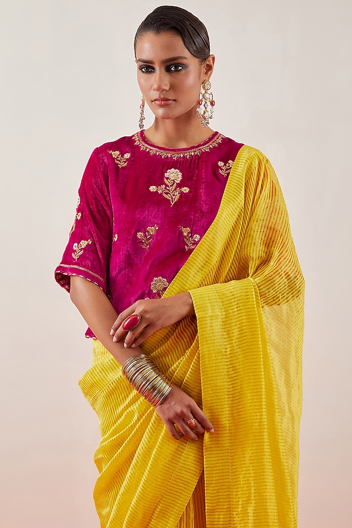 Yellow Silk Chanderi Tissue Zari Embroidered Festive Saree by Anantaa By Roohi Trehan at Pernia's Pop Up Shop